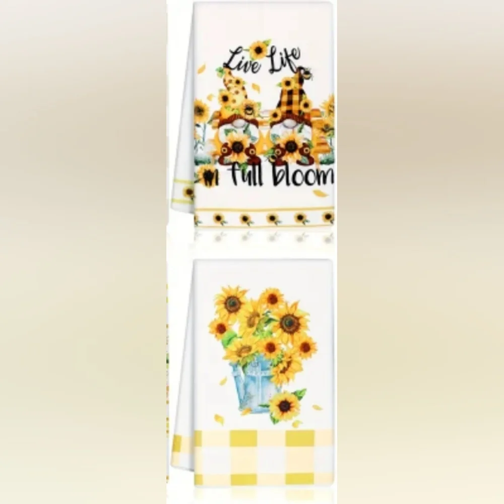 Set of 2 Yellow Country Kitchen Towels